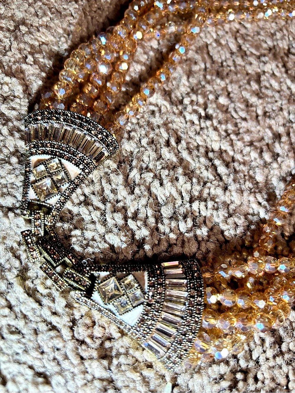 Chico's Beaded Statement Necklace in Brown & Gold